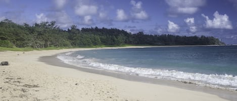 The endless sand one block away at Hukilau Beach.