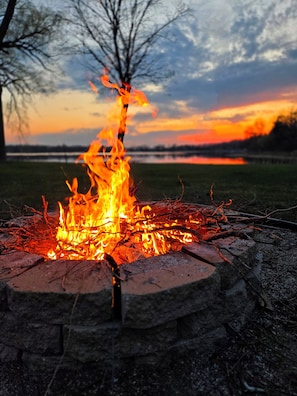 Enjoy a fire with a great sunset view.
