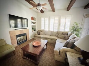 L-Shaped couch in the living room.