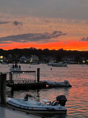 Sunset across the street on Oak Bluffs harbor