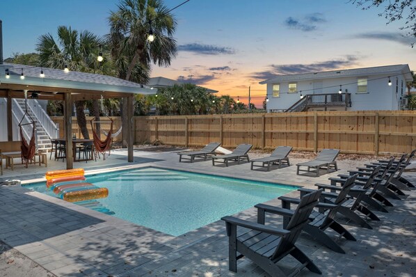 Cool off in the 14x18 pool, with a max 5' depth. Pool heat available for a fee.