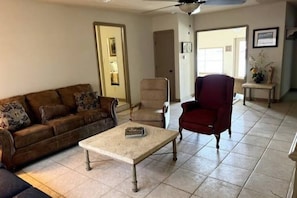 Couch bed in living room.