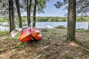 100 ft Lake front. 30 ft dock, 3 Kayaks & 1 peddle boat seasonal use. Fire pit.