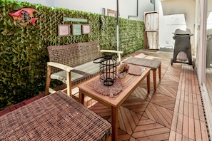 Our outdoor patio invites you to relax while savoring delicious delight