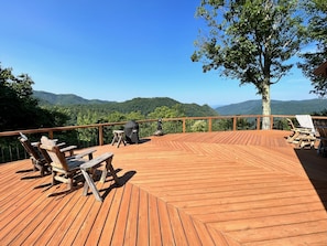 Large deck across back of house with beautiful views