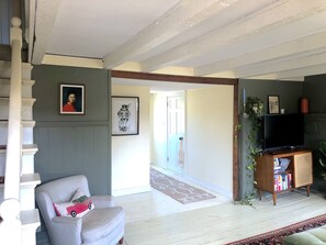 Living room looking towards downstairs bath