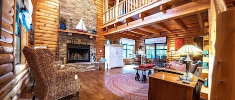 Living Room with Stone Fire Place