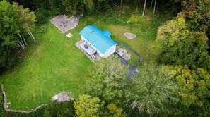 Birds eye view of cleared area of the property