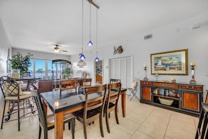 WaterView Dining Area-Marble Table seats 6 and high top Bistro Table seats 2