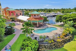 This is one of the 2 heated pools. This one overlooks the harbour, where you can watch boats coming and going while you swim. You may even spot the occasional dolphin dropping by to say hi.  I