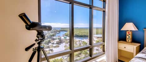 The Master's bedroom even boasts a powerful telescope. From here, you can see boating activity on the water lock, wildlife along the mangrove, as well as the various aquatic life in the river. It's a truly beautiful place.