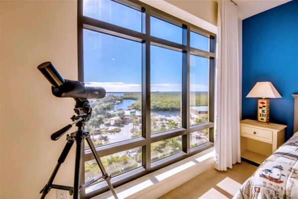 The Master's bedroom even boasts a powerful telescope. From here, you can see boating activity on the water lock, wildlife along the mangrove, as well as the various aquatic life in the river.