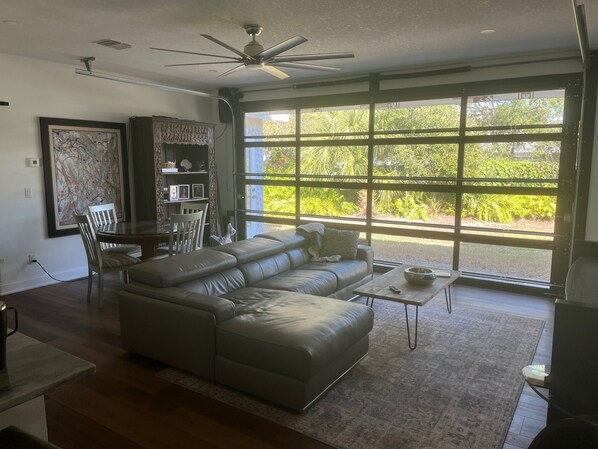 Family Room with Garage Door