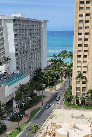 Waikiki Beach view from 2 balconies. 