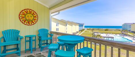 Covered Balcony with Table & Extra Seating