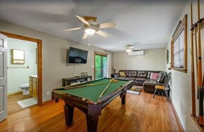Furniture, Table, Indoors, Ceiling Fan, Pool Table