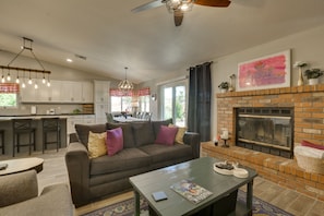 Living Room | In-Unit Laundry | Wood-Burning Fireplace