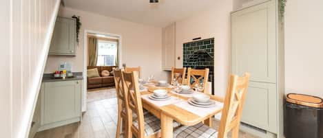 kitchen with dining area and range master