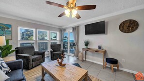 Relax in our spacious living area with plenty of natural light.