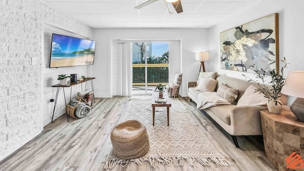 Enjoy movies and shows on our large flat-screen TV.