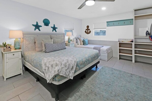Unwind in a king-sized bed with premium linens.