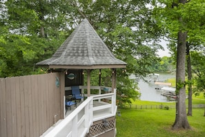 The lookout porch, just right for coffee or drinks.