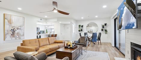 Mid-Century Modern Furniture & Clean, Open Floor Plan.