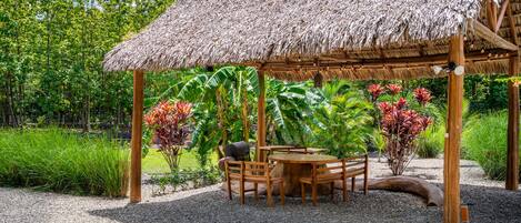 Large, shaded gazebo with a dining area!