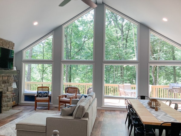 Vaulted great room brings the outside - inside!
