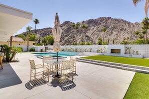 Private Outdoor Entertainment Area | Heated Pool & Spa | Mountain Views