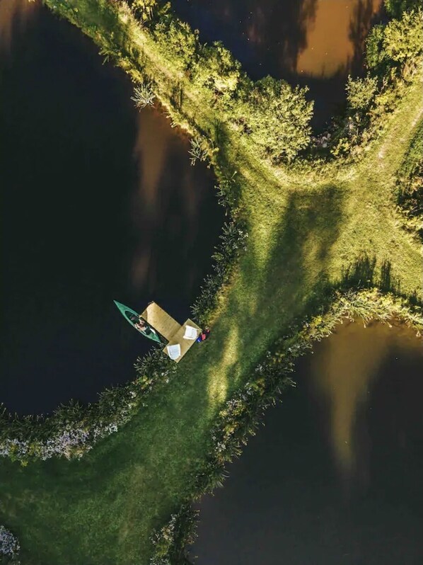 Ponds and deck with Kayaks