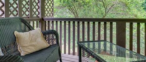 Deck outside Upper Level Bedroom with Wooded views