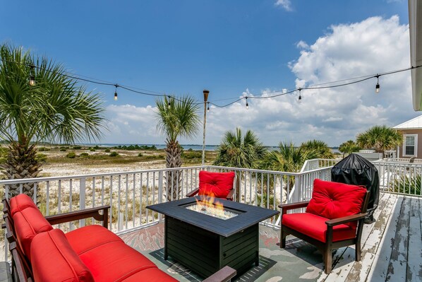 Enjoy water and island views from the second floor deck