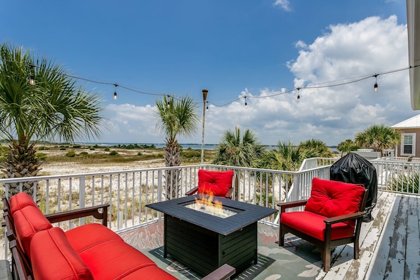 Enjoy water and island views from the second floor deck