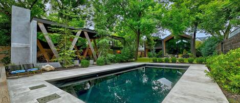 Pool + Outdoor Lounge Area + Fireplace