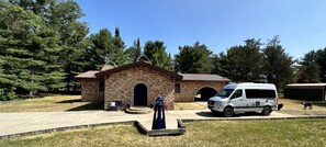 Brick house with the blue front door 