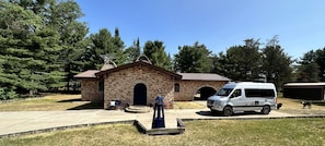 Brick house with the blue front door