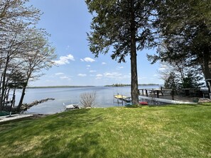 Watfront with a sandy gradual entry, a dock for swimming & a mooring for a boat!