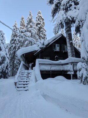 Our cozy cabin in winter