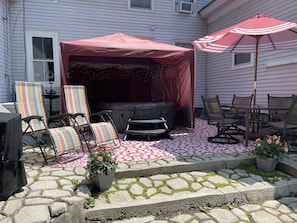 Backyard hot tub, grill & patio