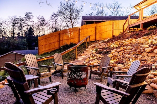 Relax by the firepit after spending the day hiking in The Great Smoky Mountains!