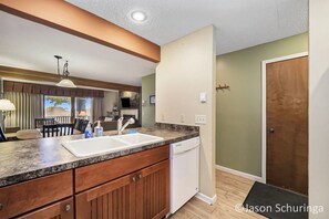 Fully stocked kitchen.