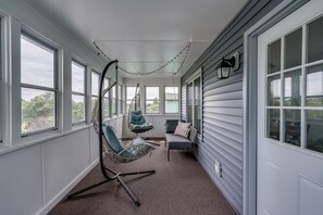 Three season sun porch with lights