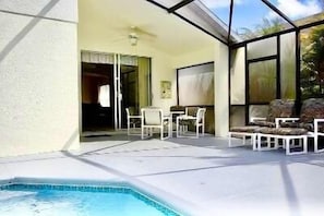 A spot of al fresco dining under a covered lanai