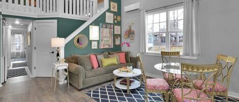 Cheerful” Hollywood regency” design with the most luxurious couch 