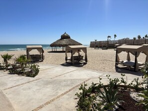Beachside cabanas and large private beach area to avoid the hasslers