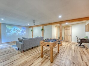 Movies and foosball for entertainment 