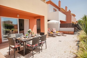 Patio with outdoor dining table