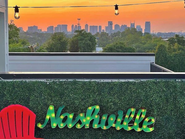 Downtown views galore from this expansive rooftop!