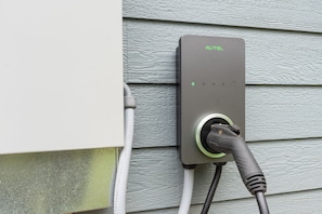 EV Charger located outside in the driveway to recharge your vehicle from the convenience of the cabin.